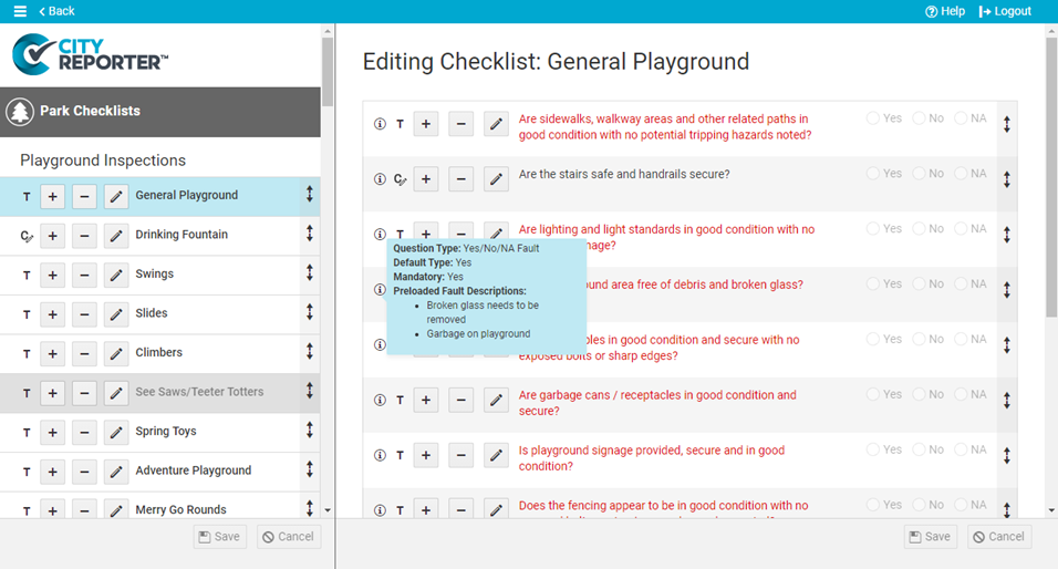 Checklist Management screen