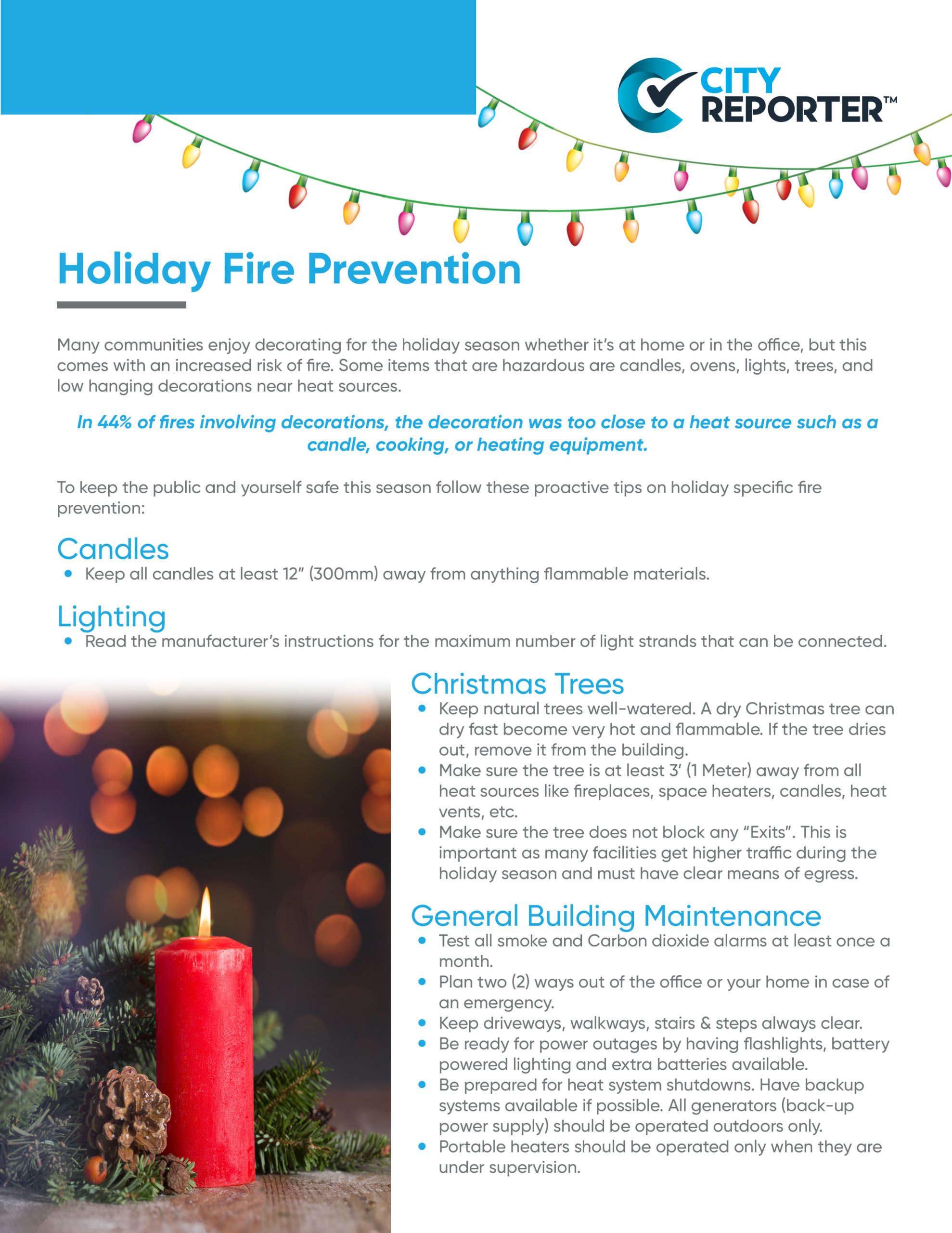 The first page of CityReporter's document - Holiday Fire Prevention Tips