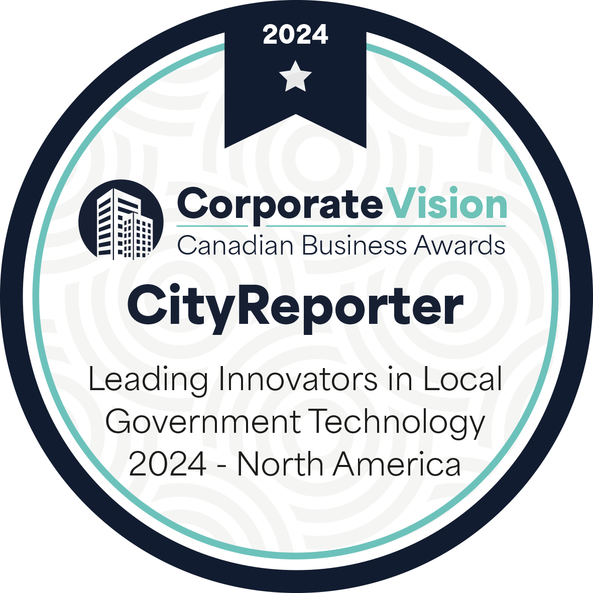 The Corporate Vision Canadian Business Awards badgefor "LEading innovators in Local Government Technology 2024 - North America"