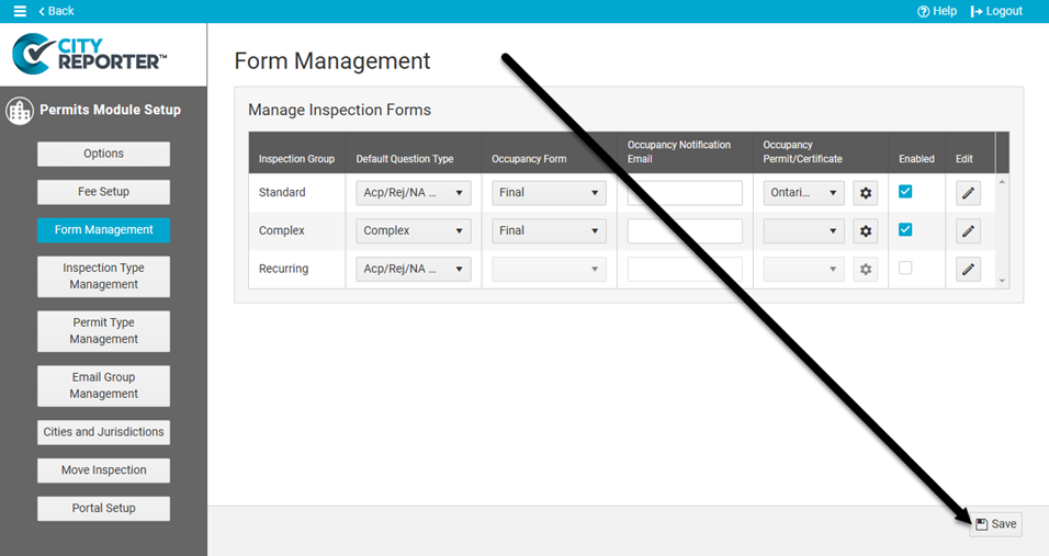 Click Save on the Form Management screen